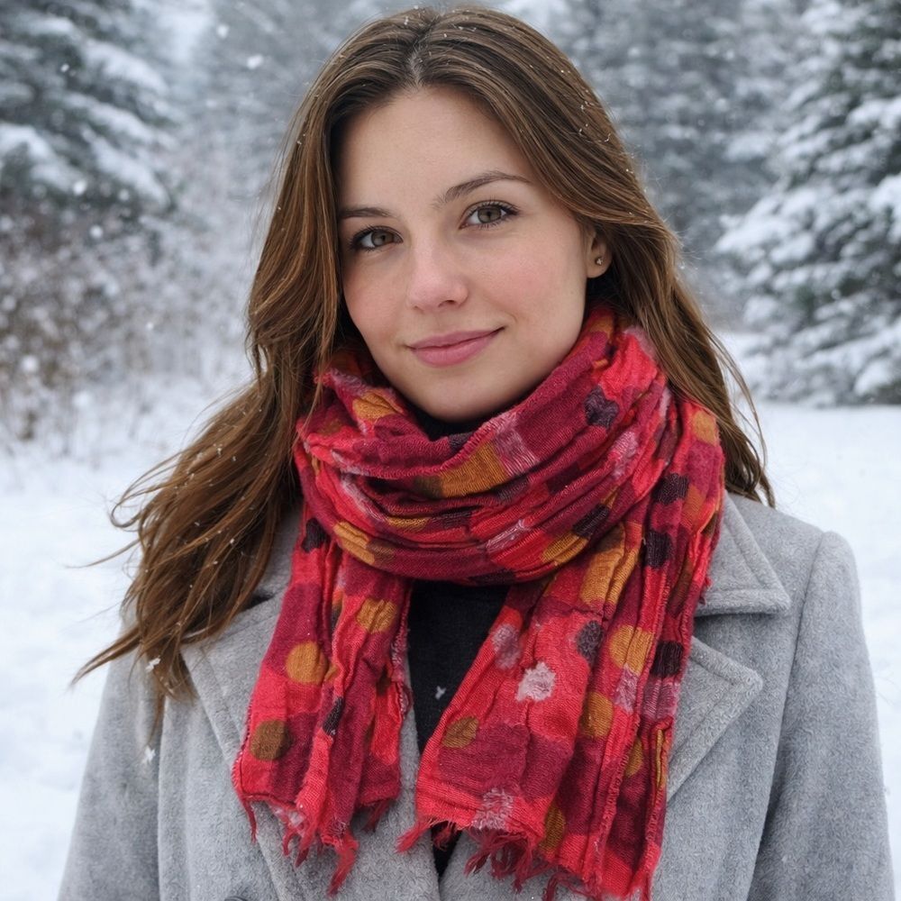 Bohemian Multicolor Polka Dot Scarf – 68% Acrylic, 32% Cotton – Made in France”